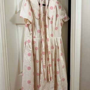 Ivy City Co Cream and Pink Polka Dot Kids Dress